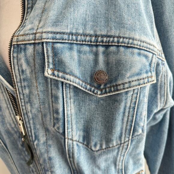 Harley Davidson Vintage 1990s Jean Jacket Women's Medium Wings Patchwork - Picture 6 of 10